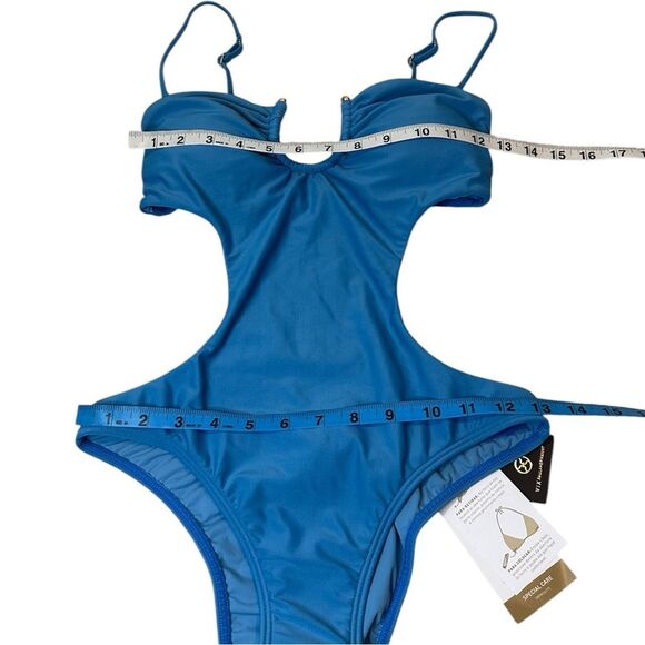 VIX Swim One Piece Bathing Suit Size Medium NWT $192 Blue Cut Out - Picture 2 of 11